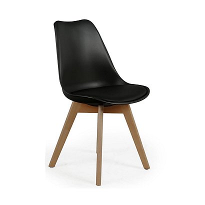 Chaise coque Thelma avec coussin - Noir / Pieds bois brut - 1