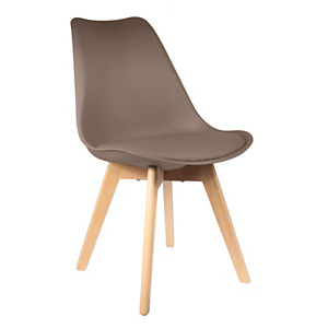 Chaise coque Thelma avec coussin - Taupe / Pieds bois brut Chaise coque Thelma avec coussin - Taupe / Pieds bois brut