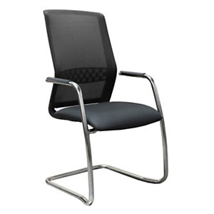 Chaise de réunion & visiteur Aron maille résille/tissu - Piètement luge chrome - Noir