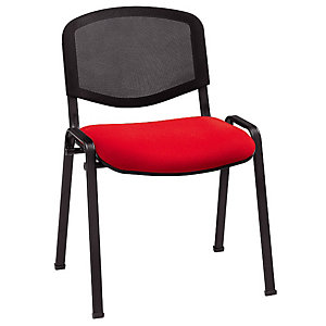 Chaise de réunion et visiteur First Maille filet Noir assise rouge - Pieds noir