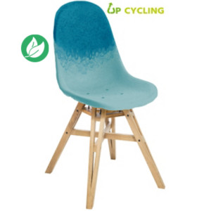 Chaise upcylée Ida coque plastique Bleu et Ciel - 4 pieds bois Chêne massif