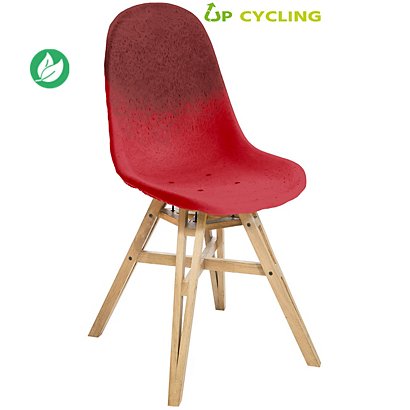 Chaise upcylée Ida coque plastique Bordeaux et Rouge - 4 pieds bois Chêne massif