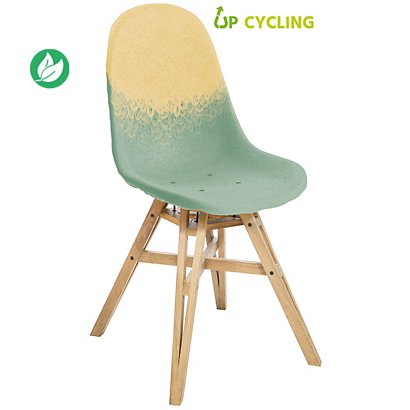 Chaise upcylée Ida coque plastique Paille et Galet - 4 pieds bois Chêne massif