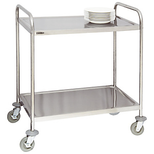 Chariot en inox 2 plateaux avec barre de poussée force 120 kg Chariot en inox 2 plateaux avec barre de poussée force 120 kg