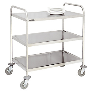 Chariot en inox 3 plateaux avec barre de poussée force 120 kg Chariot en inox 3 plateaux avec barre de poussée force 120 kg