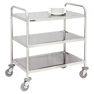 Chariot en inox 3 plateaux avec barre de poussée force 120 kg Chariot en inox 3 plateaux avec barre de poussée force 120 kg