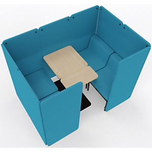 Chauffeuses modulables d'accueil Alcove avec tables et cloisons - 4 places - Turquoise Chauffeuses modulables d'accueil Alcove avec tables et cloisons - 4 places - Turquoise
