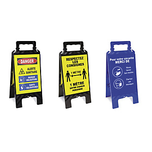 Chevalet de signalisation pour prévention des risques sanitaires noir/jaune Respectez les consignes