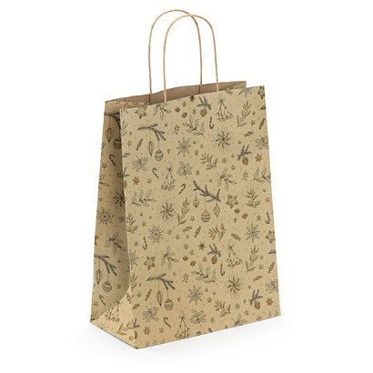 Christmas Holly grass fibre Kraft paper gift bags