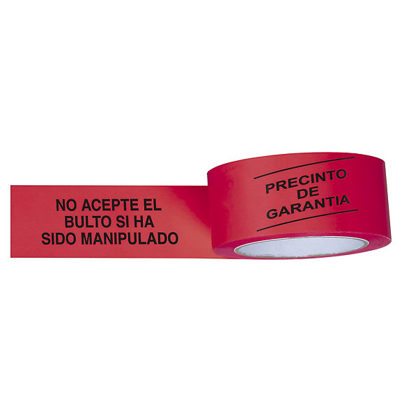 Cinta adhesiva PVC roja preimpresa"PRECINTO DE GARANTÍA" 48mm x 66m - 1