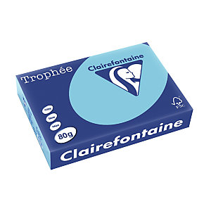 CLAIREFONTAINE 5 ramettes Trophée Papier Couleur pour Jet d'encre et Laser A4 Bleu pastel 80 g/m² 500 Feuilles