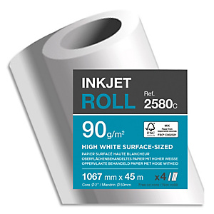 CLAIREFONTAINE Bobine papier Blanc CIE164 Surfacé 90g pour traceur 1,067mmx45m. Impression Jet d'encre CLAIREFONTAINE Bobine papier Blanc CIE164 Surfacé 90g pour traceur 1,067mmx45m. Impression Jet d'encre