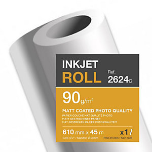 CLAIREFONTAINE Bobine de papier couché mat photo pour traceur jet d'encre 2624SC - Format 45 m x 610 mm, 90 g/m² - Blanc