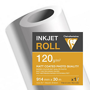 CLAIREFONTAINE Bobine de papier couché mat pour traceur jet d'encre 2608C - Format 30 m x 914 mm, 120 g/m² - Blanc