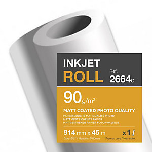 CLAIREFONTAINE Bobine de papier couché mat pour traceur jet d'encre 2664SC - Format 45 m x 914 mm, 90 g/m² - Blanc