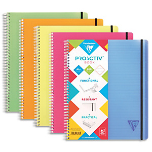 CLAIREFONTAINE Cahier Linicolor Proactive spirale PP 160p ligné format 22,5x29,7cm.Coloris assortis Fresh