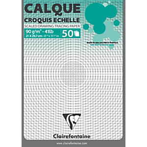 Clairefontaine Calque Croquis échelle A4 uni 92g - Bloc de 50 feuilles