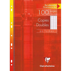 CLAIREFONTAINE Copies doubles perforées Blanche 21x29,7cm 100 pages grands carreaux Seyès 90g étui carton CLAIREFONTAINE Copies doubles perforées Blanche 21x29,7cm 100 pages grands carreaux Seyès 90g étui carton