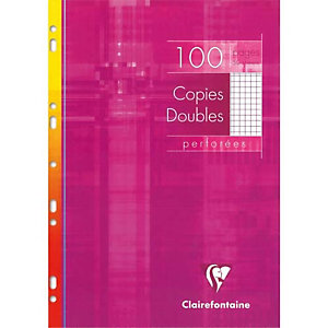 CLAIREFONTAINE Copies doubles perforées Blanche 21x29,7cm 100 pages petits carreaux 5x5 90g étui carton.