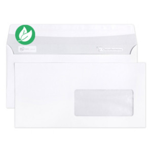 Clairefontaine Enveloppe blanche DL 110 x 220 mm 80g fenêtre 45 x 100 mm - autocollante bande protectrice - Lot de 50