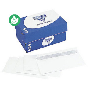 Clairefontaine Enveloppe blanche Premium DL 110 x 220 mm 90g fenêtre 35 x 100 mm -  autocollante bande protectrice - Lot de 250