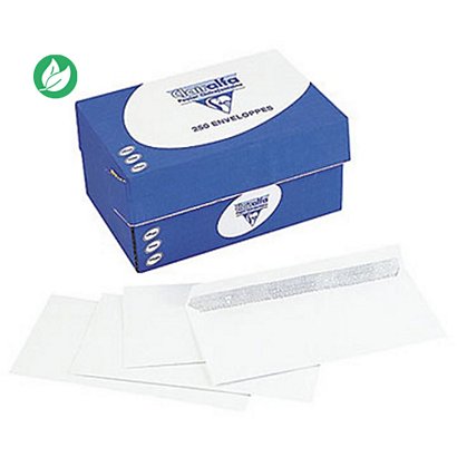 Clairefontaine Enveloppe blanche Premium DL 110 x 220 mm 90g sans fenêtre - autocollante bande protectrice - Lot de 250 - 1