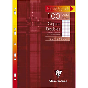 CLAIREFONTAINE Etui 100 pages copies doubles perforées Blanches grand format A4 petits carreaux 5x5 margé CLAIREFONTAINE Etui 100 pages copies doubles perforées Blanches grand format A4 petits carreaux 5x5 margé