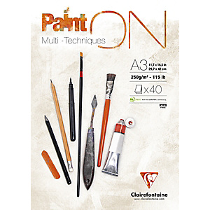Clairefontaine Paint on Bloc de Dibujo, 40 hojas, 250 gr, A3 Clairefontaine Paint on Bloc de Dibujo, 40 hojas, 250 gr, A3