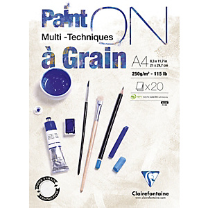 Clairefontaine Paint'on papier multi-techniques à grain collé A4 250 g - Pochette 20 feuilles blanches Clairefontaine Paint'on papier multi-techniques à grain collé A4 250 g - Pochette 20 feuilles blanches