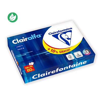 Clairefontaine Papier A4 blanc Clairalfa - 80g - Ramette de 500 + 50 feuilles offertes