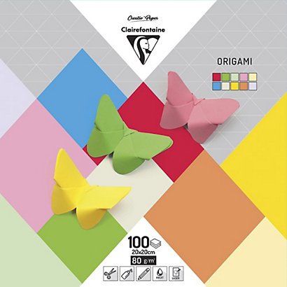 CLAIREFONTAINE Paquet de 100 feuilles de papier pliages Origami 5 couleurs assorties 20x20cm