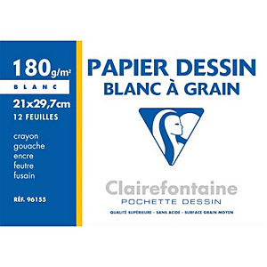 CLAIREFONTAINE Pochette de 12 feuilles papier dessin Blanc A4 180g Ref-96155