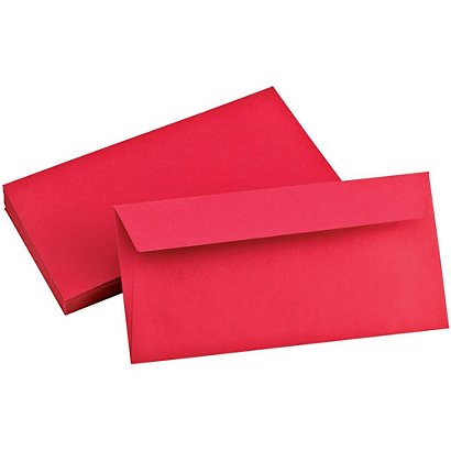 Clairefontaine Pollen Enveloppe couleur DL 110 x 220 mm 120g bande auto-adhésive -  Rouge cerise - boîte de 20