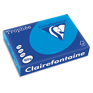 CLAIREFONTAINE Ramette de 250 feuilles papier couleur TROPHEE 160 grammes format A4 Bleu turquoise 1022 CLAIREFONTAINE Ramette de 250 feuilles papier couleur TROPHEE 160 grammes format A4 Bleu turquoise 1022