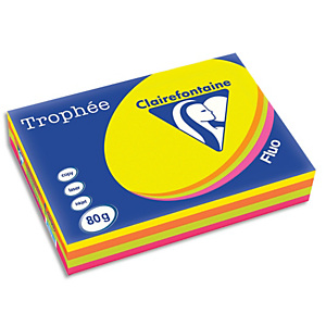CLAIREFONTAINE Ramette 4x125F papier couleur Trophée 80g A3 assortis fluo Rose,Jaune,vert,Orange CLAIREFONTAINE Ramette 4x125F papier couleur Trophée 80g A3 assortis fluo Rose,Jaune,vert,Orange