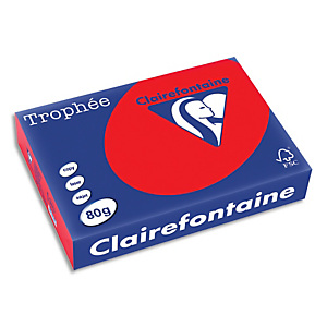 CLAIREFONTAINE Ramette de 500 feuilles papier couleur TROPHEE 80 grammes format A4 Rouge corail 8175 CLAIREFONTAINE Ramette de 500 feuilles papier couleur TROPHEE 80 grammes format A4 Rouge corail 8175