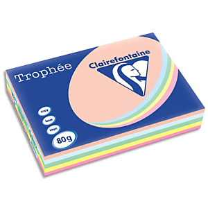 CLAIREFONTAINE Ramette 5x100F papier couleur Trophée 80g A3 assortis pastel Rose,canari,vert,Bleu,Saumon CLAIREFONTAINE Ramette 5x100F papier couleur Trophée 80g A3 assortis pastel Rose,canari,vert,Bleu,Saumon