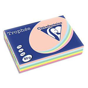 CLAIREFONTAINE Ramette 5x100F papier couleur Trophée 80g A4 assortis pastel Rose,canari,vert,Bleu,Saumon CLAIREFONTAINE Ramette 5x100F papier couleur Trophée 80g A4 assortis pastel Rose,canari,vert,Bleu,Saumon