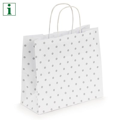 Classic polka dot Kraft paper carrier bags, 260x240x110mm, pack of 25 - 1