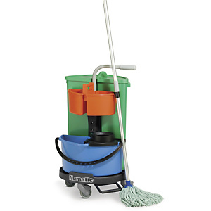 Cleaning carousel with mopping pail and tool caddy Cleaning carousel with mopping pail and tool caddy