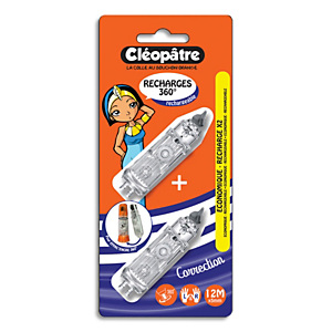 CLEOPATRE Blister de 2 recharges pour roller de correction Effac'encre 360 °. Dim ruban 6m x 5mm CLEOPATRE Blister de 2 recharges pour roller de correction Effac'encre 360 °. Dim ruban 6m x 5mm