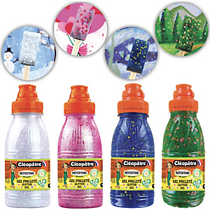 CLEOPATRE Lot de 4 flacons de gels pailletés déco en 250 ml (cœur, prairie, neige, nuit étoilée)