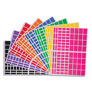 CLEOPATRE Sachet de 18 planches de gommettes rectangles 3 tailles. 6 couleurs 3 planches par couleur.