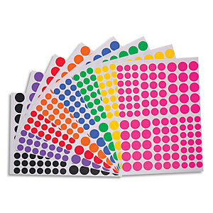 CLEOPATRE Sachet de 24 planches de gommettes rondes 3 tailles. 8 couleurs 3 planches par couleur.