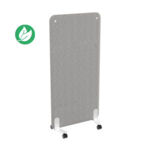 Cloison acoustique Solange mobile H. 160 x l. 80 cm à roulettes - Tissu Gris fixations blanches Cloison acoustique Solange mobile H. 160 x l. 80 cm à roulettes - Tissu Gris fixations blanches