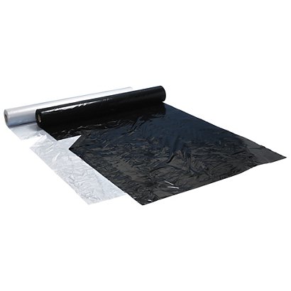Coiffe-palette recyclée en rouleau prédécoupé - noir - 1500 mm x 1500 mm - 25 microns - 470 coiffes - 1