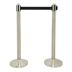 Colonna segnapercorso con nastro retrattile in nylon nero 210 cm, Cromato Colonna segnapercorso con nastro retrattile in nylon nero 210 cm, Cromato