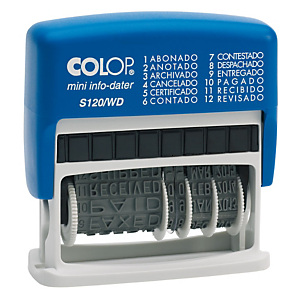 Colop Mini Info Dater S120/WD, Fechador multifórmula automático azul y rojo, 12 ajustes, azul Colop Mini Info Dater S120/WD, Fechador multifórmula automático azul y rojo, 12 ajustes, azul