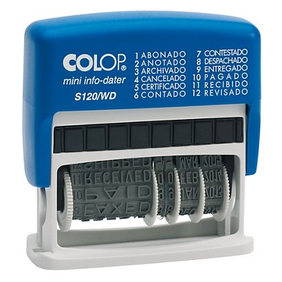 Colop Mini Info Dater S120/WD, Fechador multifórmula automático azul y rojo, 12 ajustes, azul