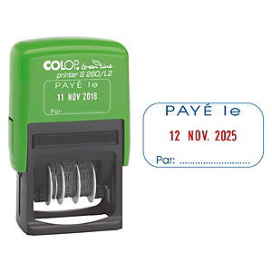 Colop Tampon dateur Printer Green line S 260L - formule "Payé le" - Bicolore